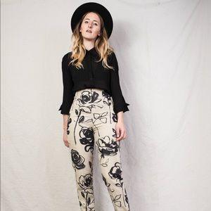Vintage floral linen high waisted pants